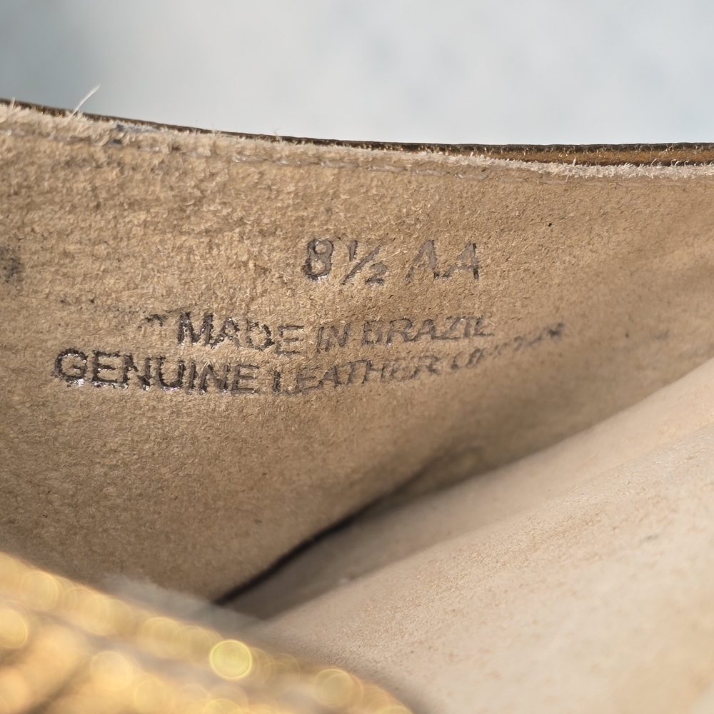 TIMELESS TALBOTS GOLD METALLIC MULES SLIP ON HEELED SANDAL WOMENS 8.5 LIKE NEW - Picture 10 of 11